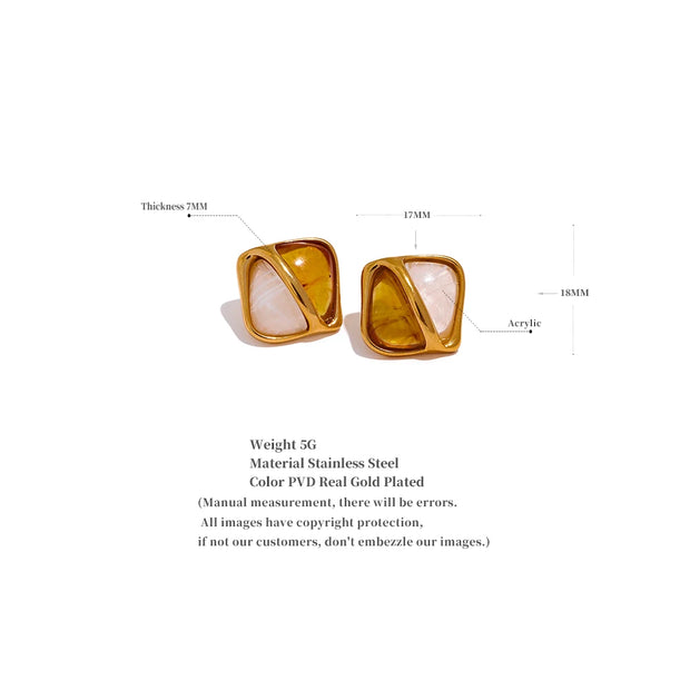 Caramel Resin Square Stud Earrings