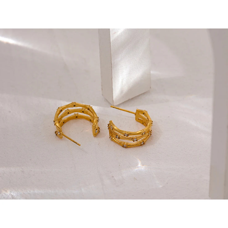 Bamboo CZ Stud Earrings