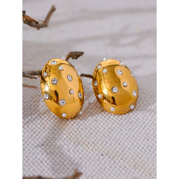 Gold Zircon Pearls Stud