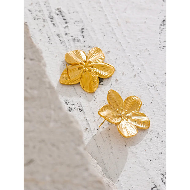 Tarnish-Free Gold Flower Studs