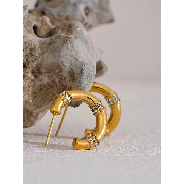 Gold Zirconia Hoop Earrings