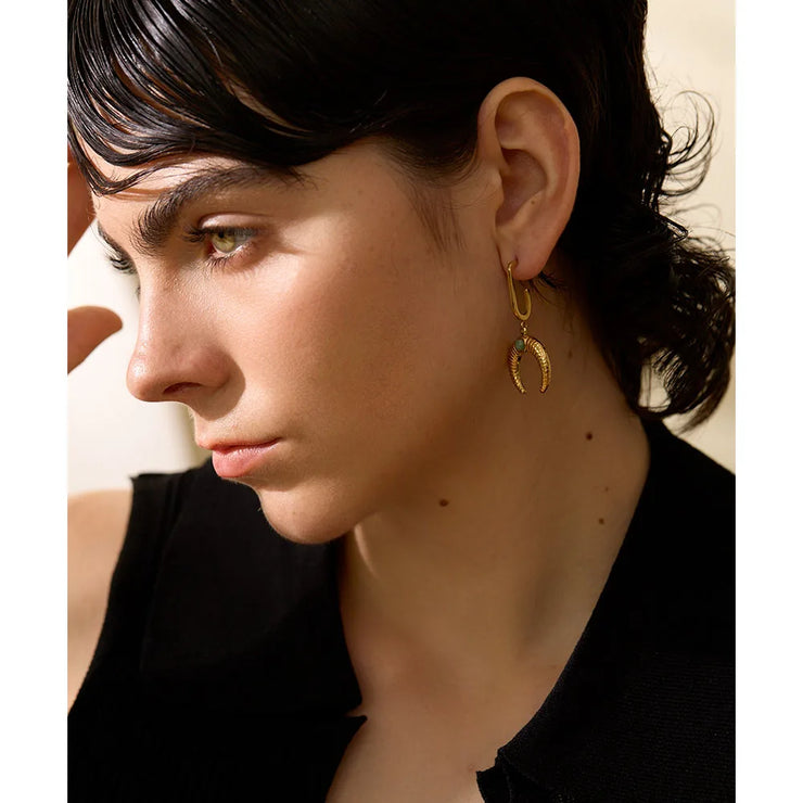 Golden Horn Moon Dangle Earrings