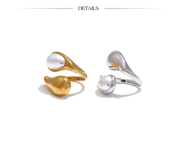 Imitation Pearl Water Drop Adjustable Ring