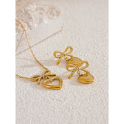 Bow knot Heart Lover Necklace Earrings Set