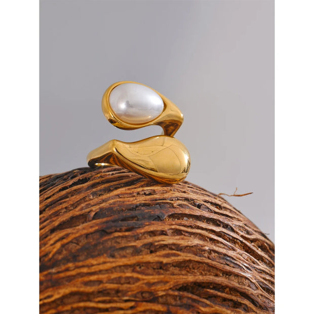 Imitation Pearl Water Drop Adjustable Ring