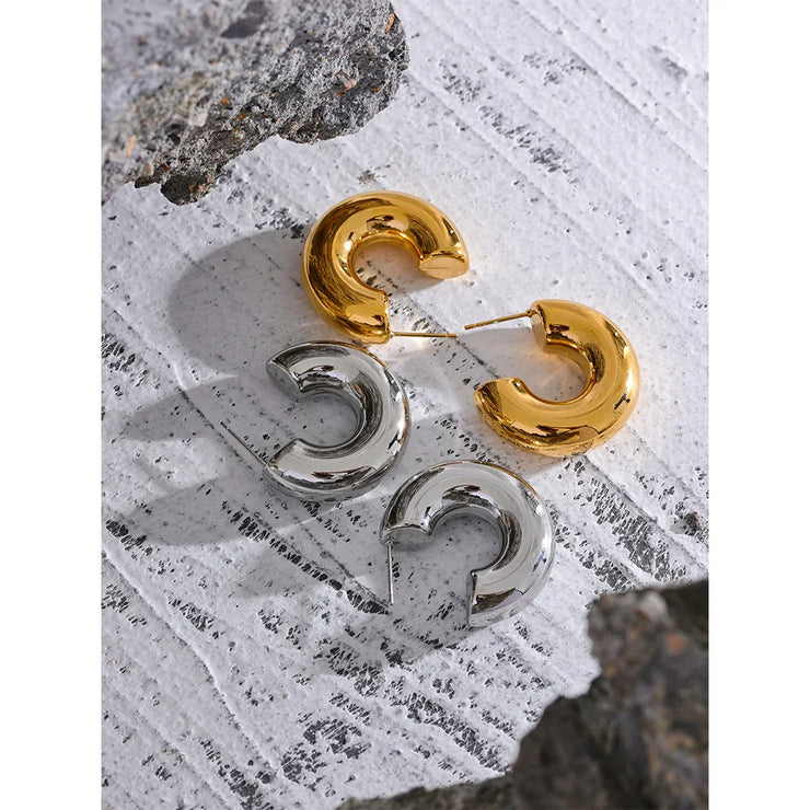 C Shape Chunky Huggie Earrings