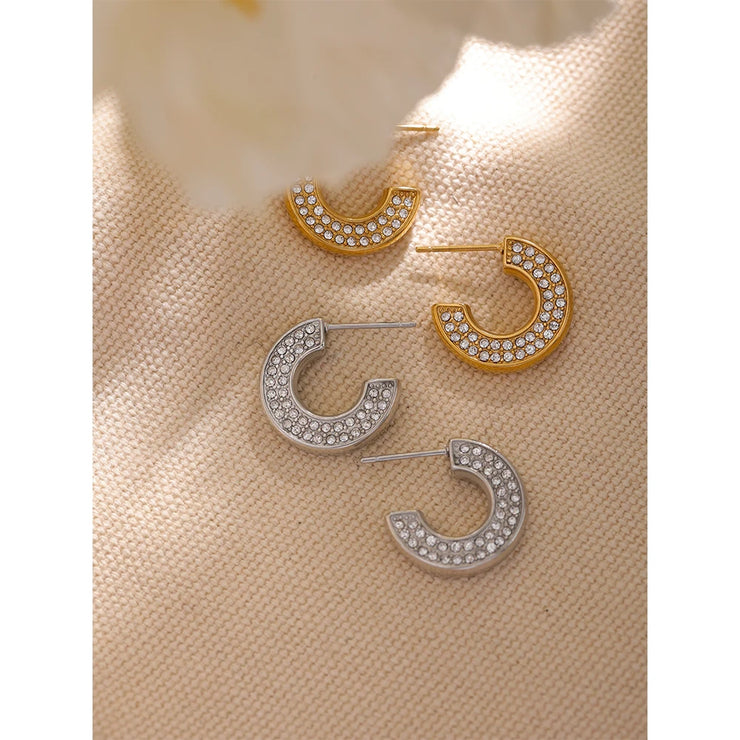 Half-Round Zirconia Earrings