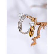 Delicate Shiny Cubic Zirconial Double Layer Classic Ring