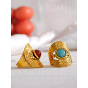 Vintage Red Blue Natural Stone Open Ring