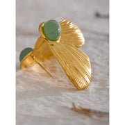 Green Stone Butterfly Wing Stud Earrings