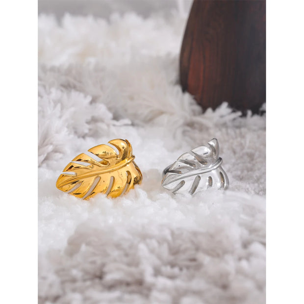 Stylish Design Stainless Steel Metal Leaf Leaves Open Ring Rust Proof Individualistic