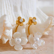 Pearl Flower Zircon Stud Earrings