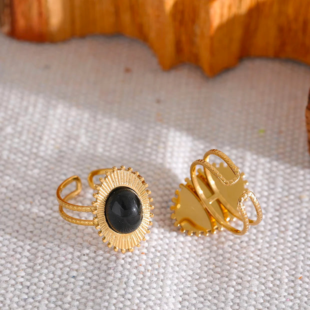 Green Black Natural Stone Opening Ring