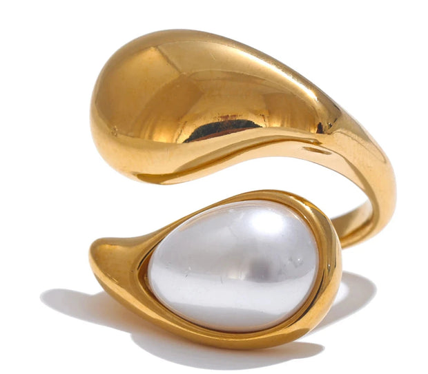 Imitation Pearl Water Drop Adjustable Ring