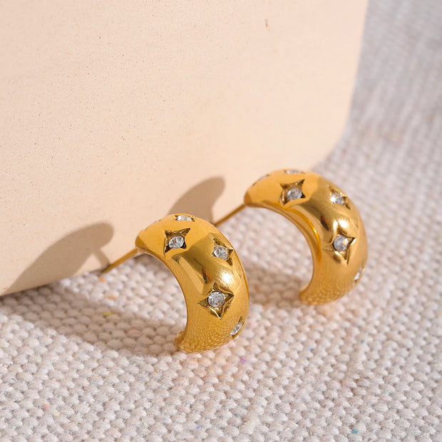 18K Gold Plated Star Cubic Zirconia Earrings