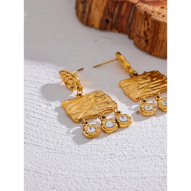 316L Square Zircon Dangle Earrings