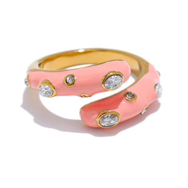 Multi Enamel Cubic Zirconia Open Ring