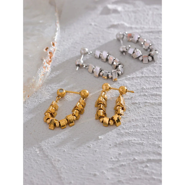 Gold Square Beads Hoop Earrings