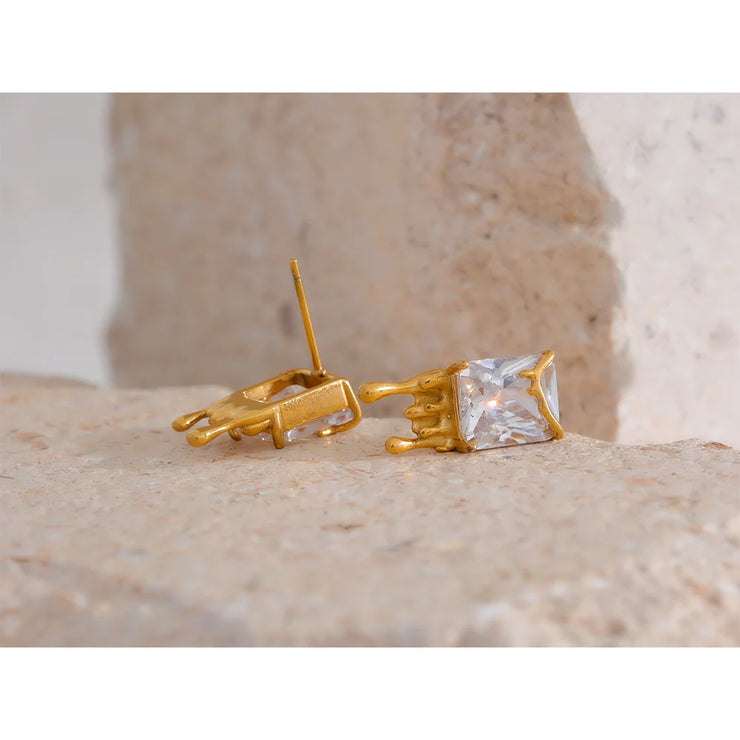 Gold Cubic Zircon Stud Earrings