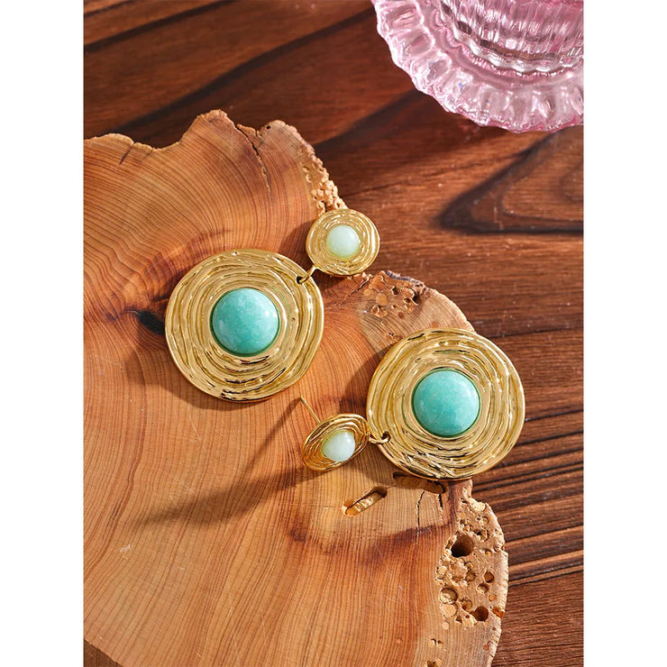 Amazonite Stone Gold Dangle Earrings