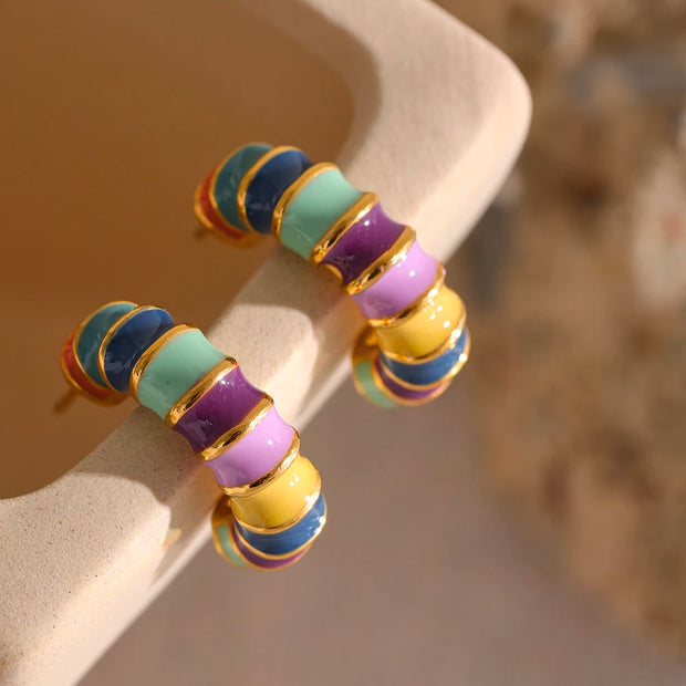 Colorful Enamel Hoop Earrings