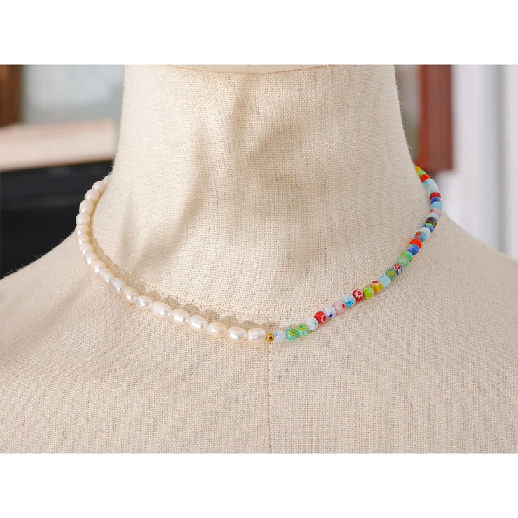 Coloured Glaze Pearl Necklace & Bracelet Set