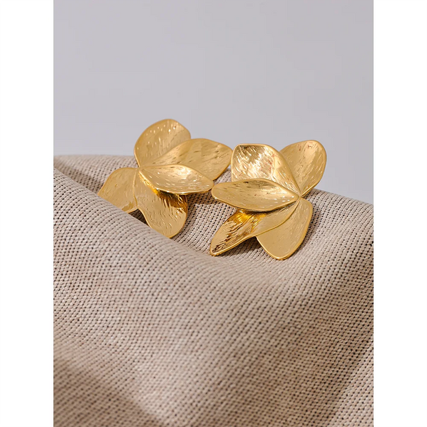 Waterproof 316l Stainless Steel Flower Gold Color Big Stud Earrings Metal High Quality Fashion Statement Jewelry Women Evry Jewelry