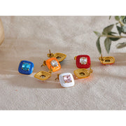 Colorful Enamel Zircon Square Stud Earrings