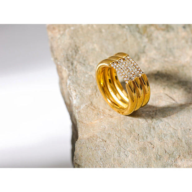 Layered Geometric Cubic Zirconia Ring