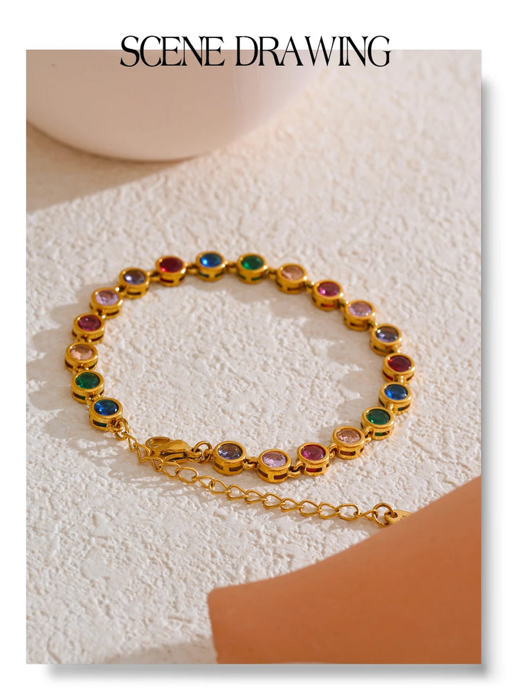 Colorful Cubic Zirconia Cast Chain Necklace & Bracelet