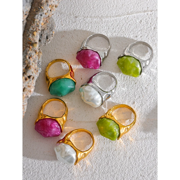 Multi-Color Resin Geometric Wide  Ring