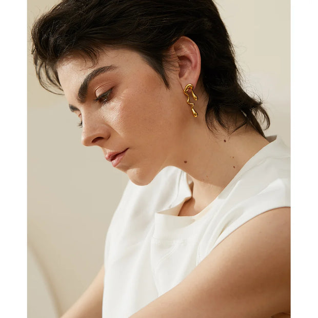 Asymmetrical Gold-Plated Stud Earrings