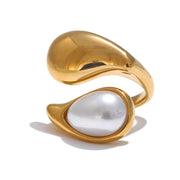 Imitation Pearl Water Drop Adjustable Ring