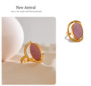 Natural Stone Shell Rotatable Open Ring