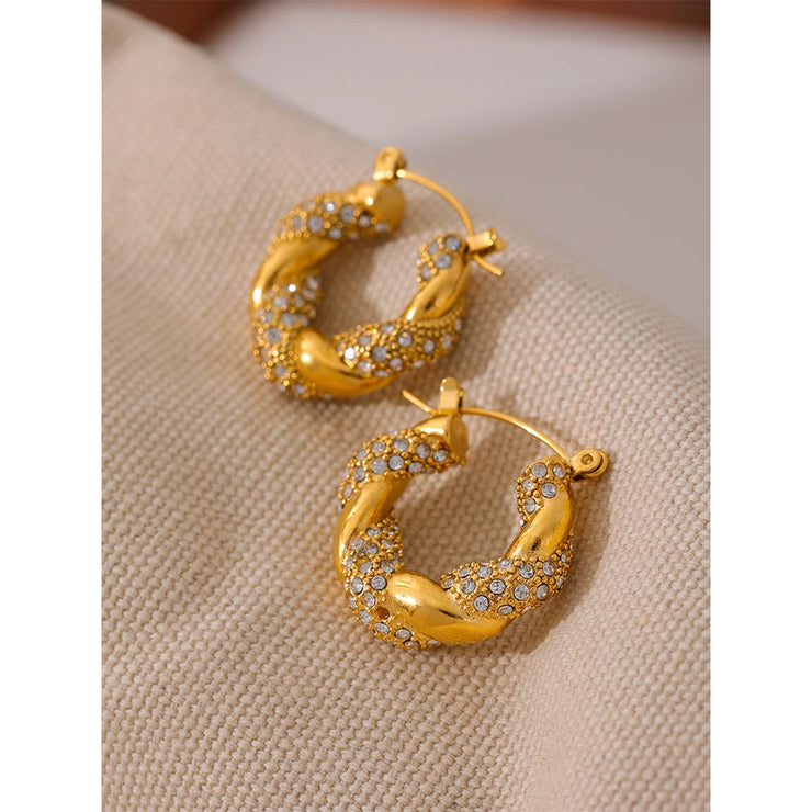 Twisted Gold Zirconia Hoop Earrings