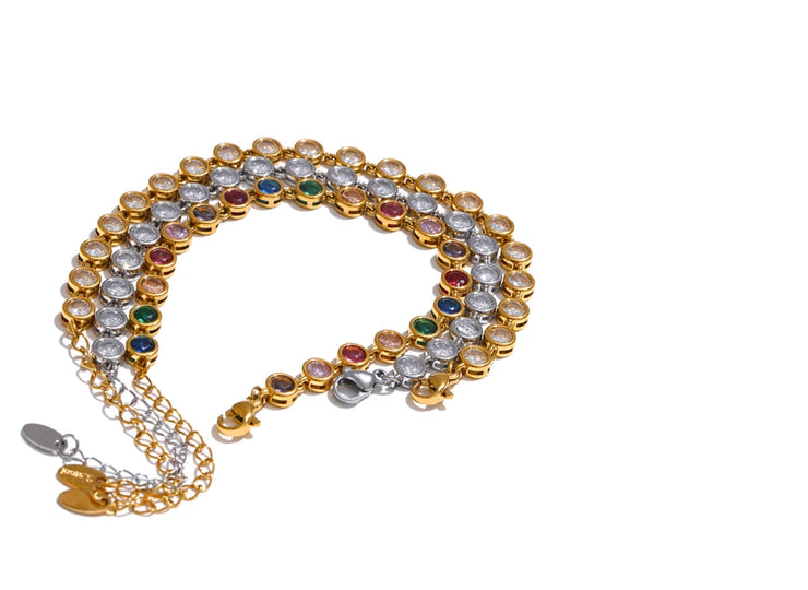 Colorful Cubic Zirconia Cast Chain Necklace & Bracelet