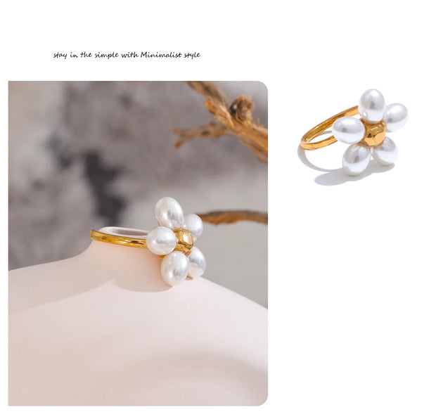 Pearl Flower Adjustable Ring