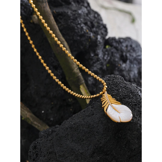 Shell Feather Pendant Necklace