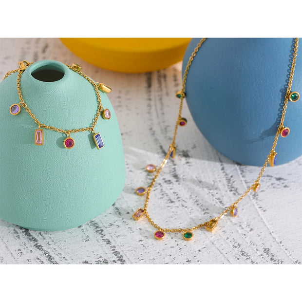 Colorful CZ Necklace Bracelet Set