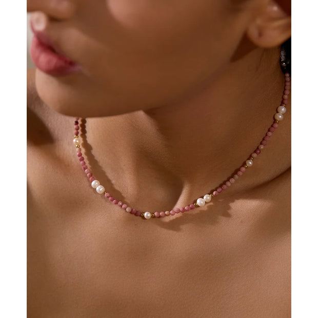 Pink Stone & Pearl Necklace