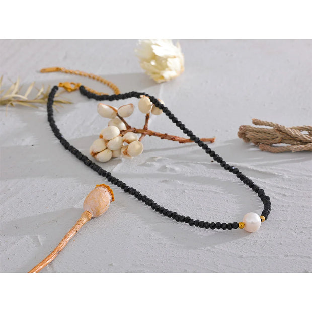 Black Crystal Pearl Necklace