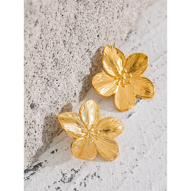 Tarnish-Free Gold Flower Studs