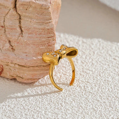 Gold Bow Knot CZ Ring