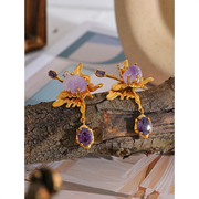 Purple Stone Butterfly Dangle Earrings