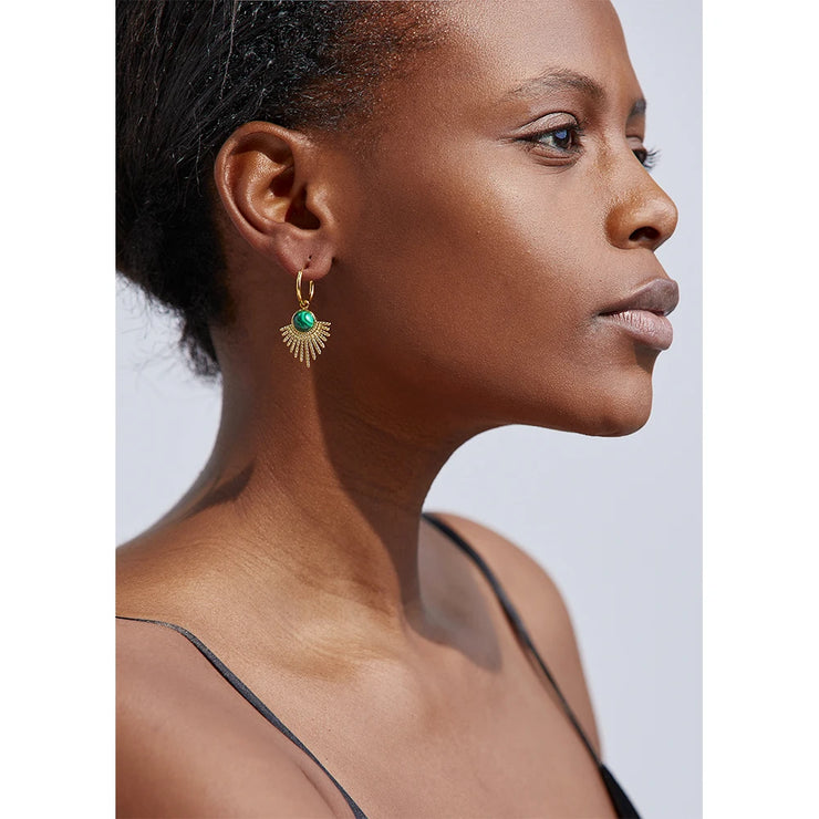 Green Stone Leaf Hoop Earrings