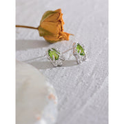 New Green Cubic Zirconia Sterling Silver Geometric Stud Earrings for Women Delicate Luxury Trendy Jewelry Party Gift