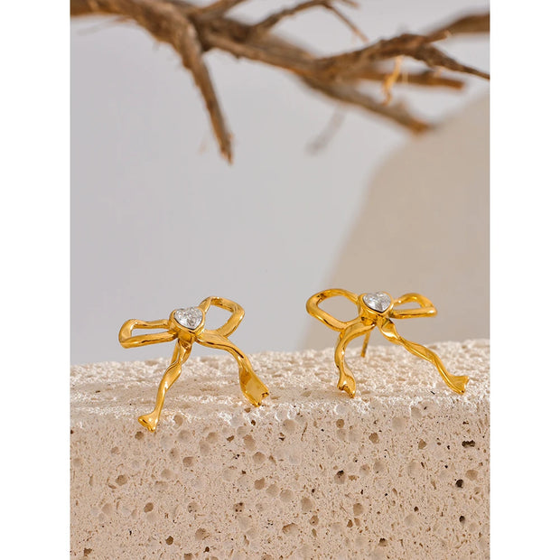 18K Gold Bow Knot CZ Studs