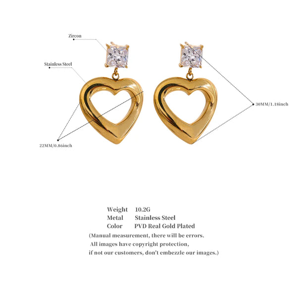 Cubic Zirconia Heart Drop Earrings