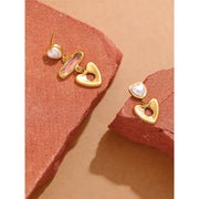 Zircon Heart Imitation Pearls Drop Earrings