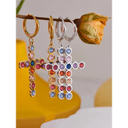 Colorful Zirconia Cross Drop Earrings